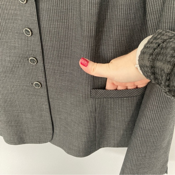 Tahari Gray Pinstripe Suit | Blazer & Skirt - Picture 3 of 10